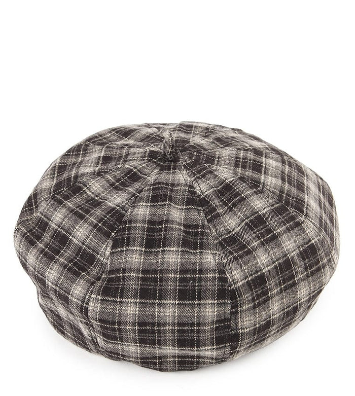 Plaid Beret - Beige Black