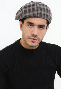 Plaid Beret - Beige Black