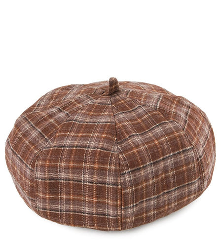 Plaid Beret - Brown Beige