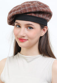 Plaid Beret - Brown Beige