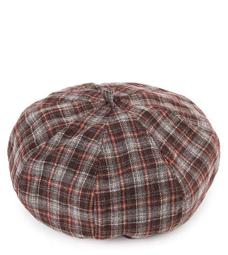 Plaid Beret - Red Grey