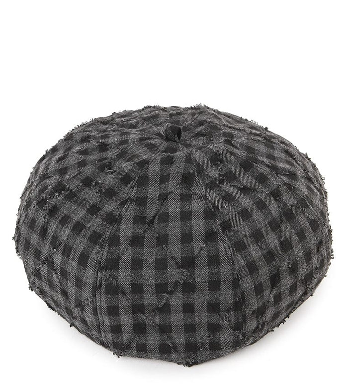Ripped Checkered Beret - Black