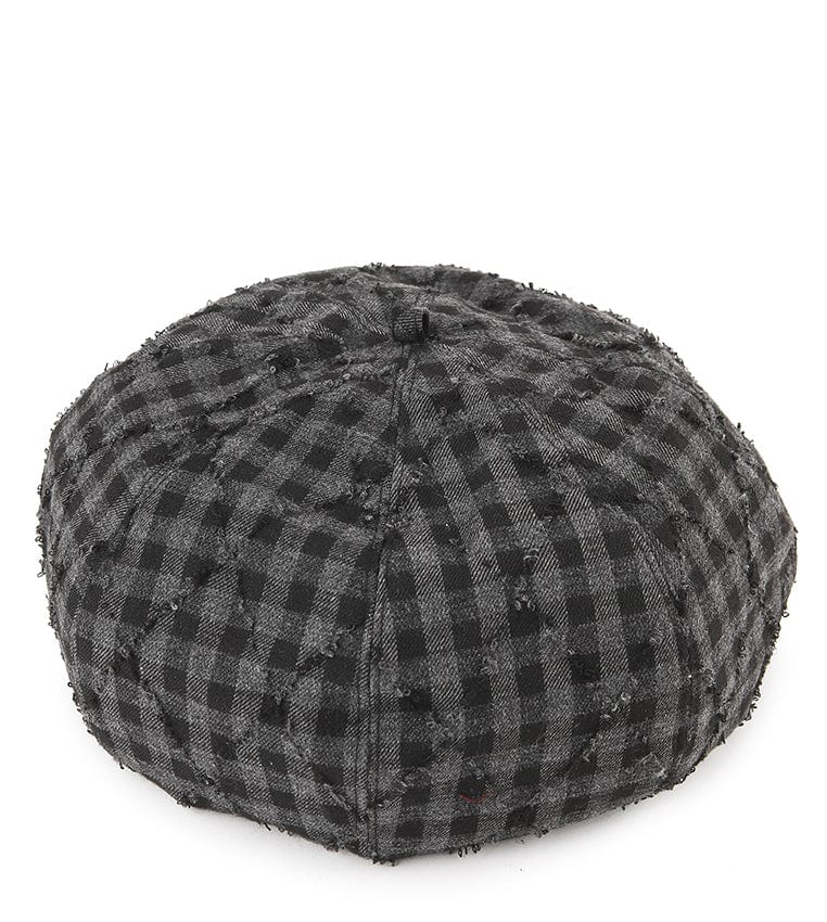 Ripped Checkered Beret - Black