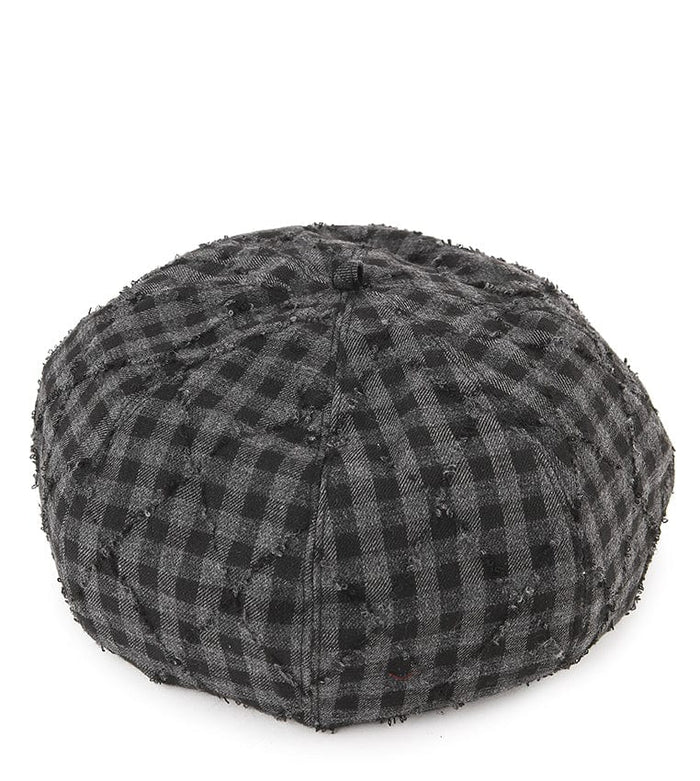 Ripped Checkered Beret - Black