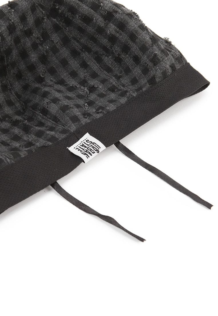 Ripped Checkered Beret - Black