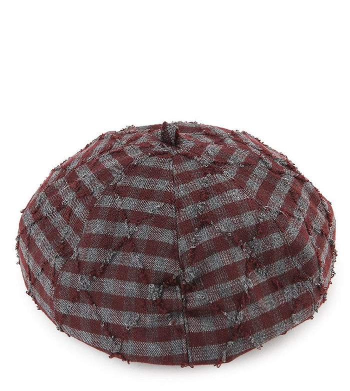Ripped Checkered Beret - Red