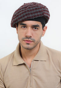 Ripped Checkered Beret - Red