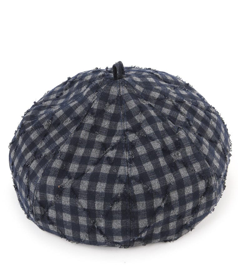 Ripped Checkered Beret - Navy