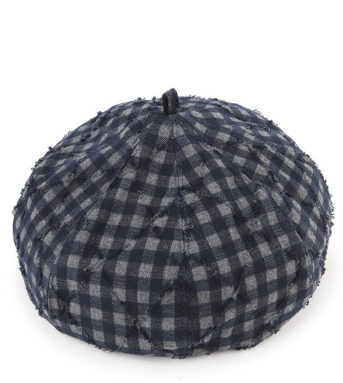 Ripped Checkered Beret - Navy