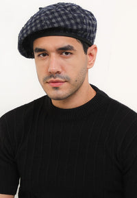Ripped Checkered Beret - Navy
