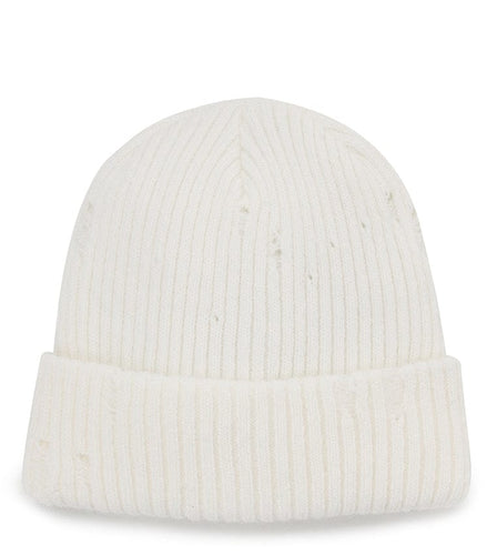 Ripped Beanie Hat - White