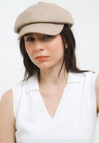 Faux Leather Newsboy Cap - Cream