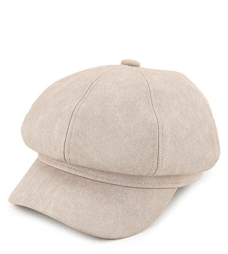 Faux Leather Newsboy Cap - Cream