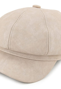 Faux Leather Newsboy Cap - Cream