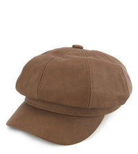 Faux Leather Newsboy Cap - Brown