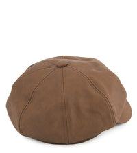 Faux Leather Newsboy Cap - Brown