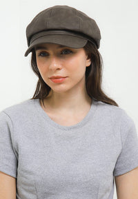 Faux Leather Newsboy Cap - Grey