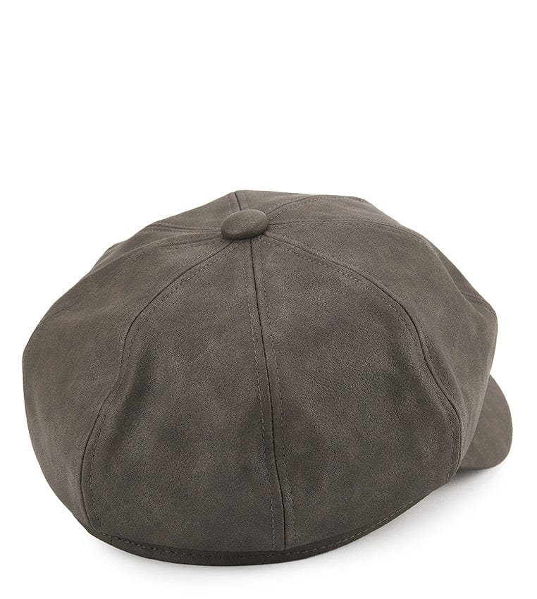 Faux Leather Newsboy Cap - Grey