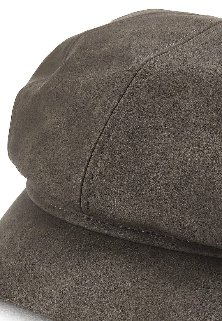 Faux Leather Newsboy Cap - Grey