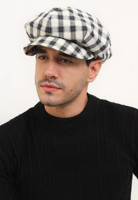 Checkered Newsboy Cap - Black