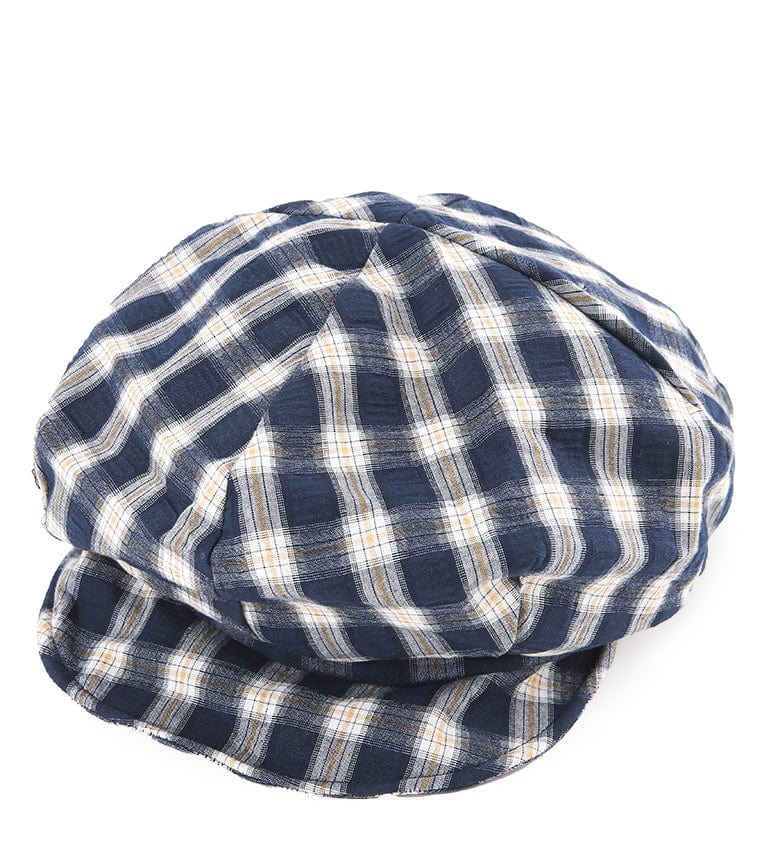 Checkered Newsboy Cap - Navy