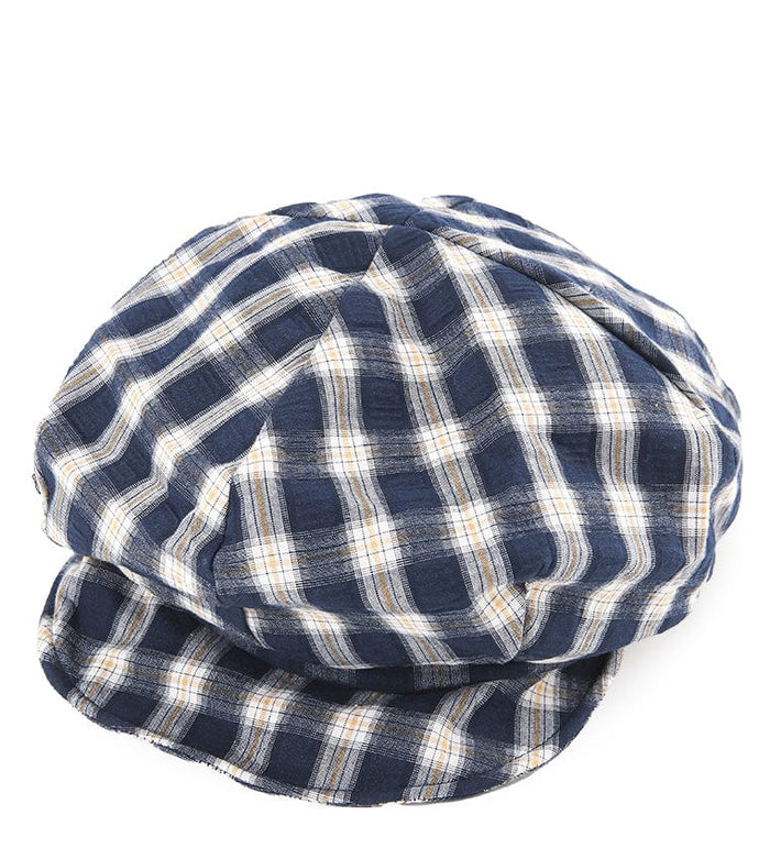 Checkered Newsboy Cap - Navy
