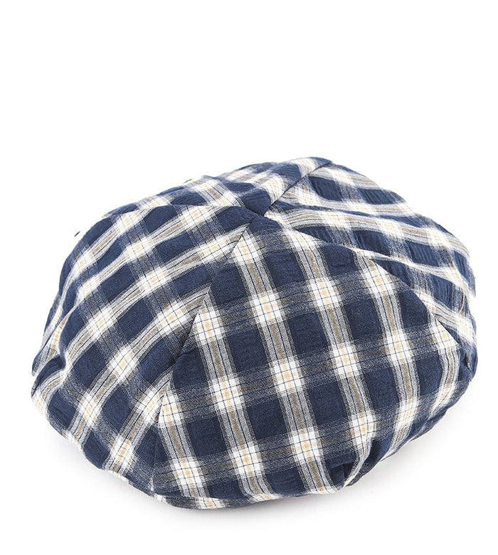 Checkered Newsboy Cap - Navy