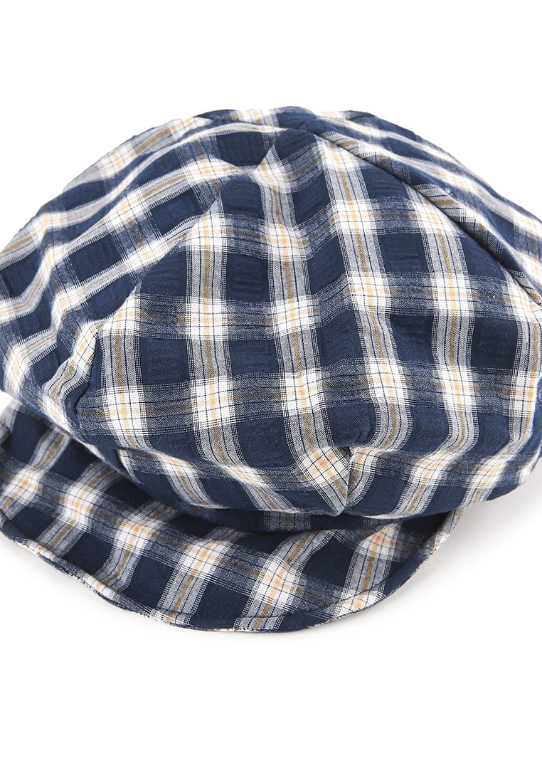 Checkered Newsboy Cap - Navy