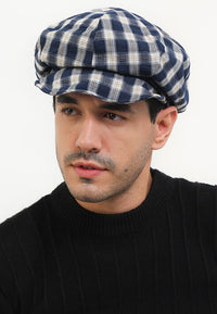 Checkered Newsboy Cap - Navy