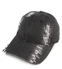 Ripped Denim Baseball Cap - Black Denim