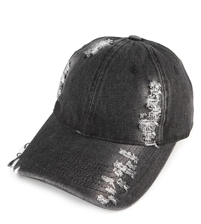 Ripped Denim Baseball Cap - Black Denim