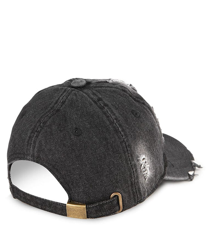 Ripped Denim Baseball Cap - Black Denim