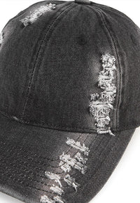 Ripped Denim Baseball Cap - Black Denim