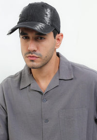 Ripped Denim Baseball Cap - Black Denim
