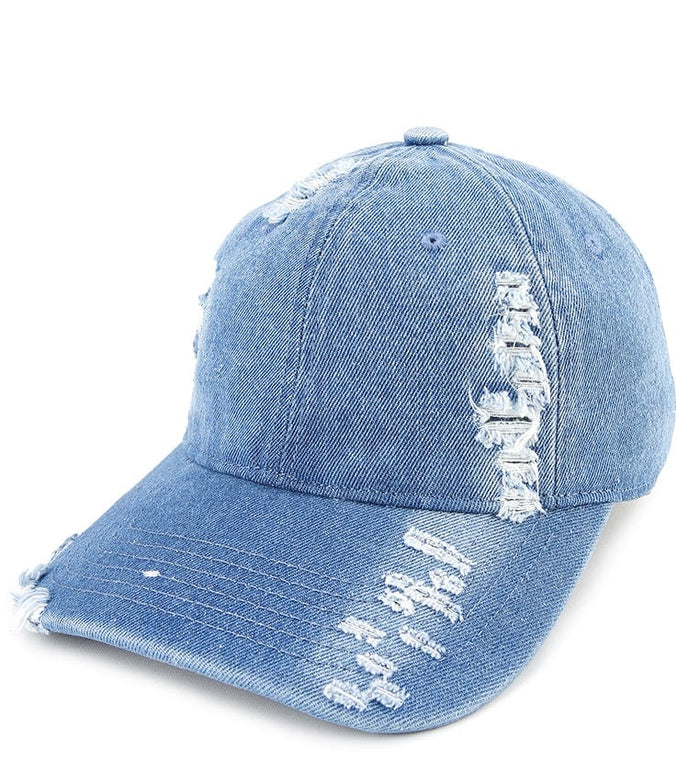 Ripped Denim Baseball Cap - Light Denim