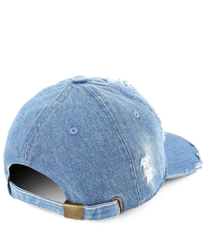 Ripped Denim Baseball Cap - Light Denim