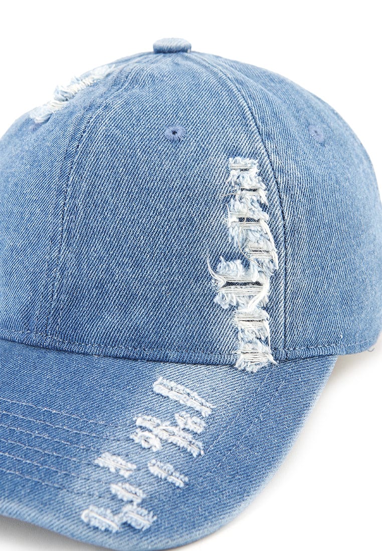 Ripped Denim Baseball Cap - Light Denim