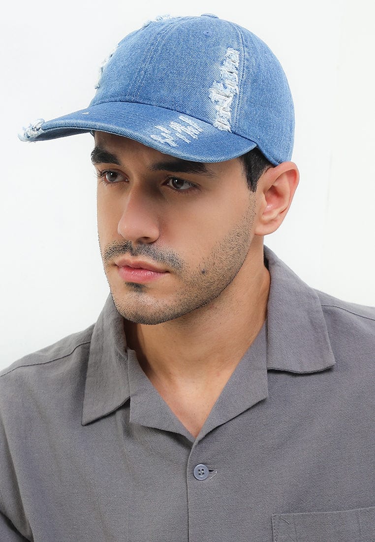 Ripped Denim Baseball Cap - Light Denim