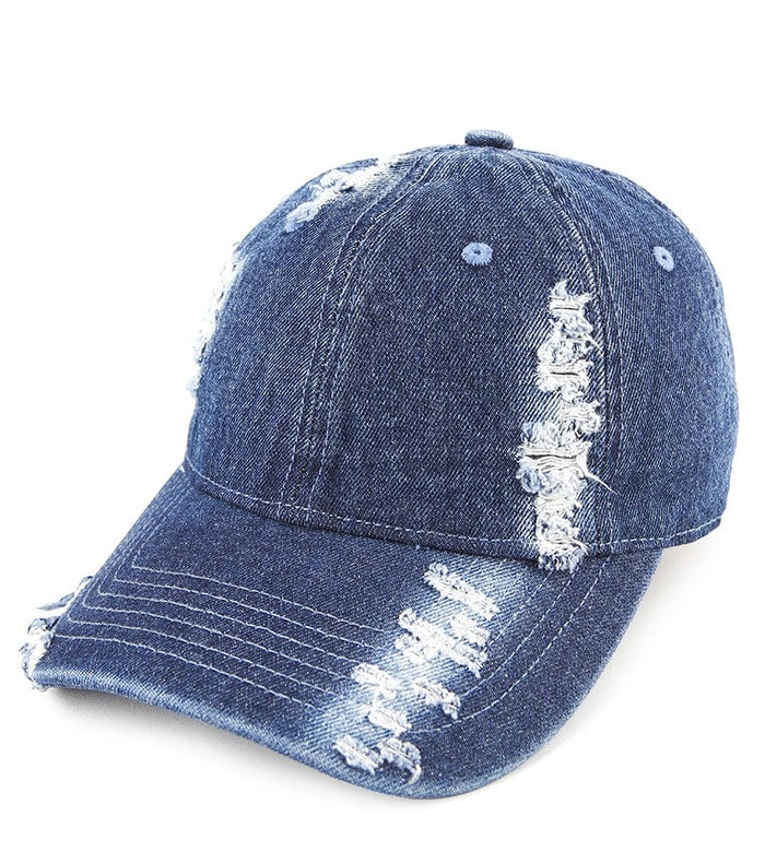 Ripped Denim Baseball Cap - Dark Denim