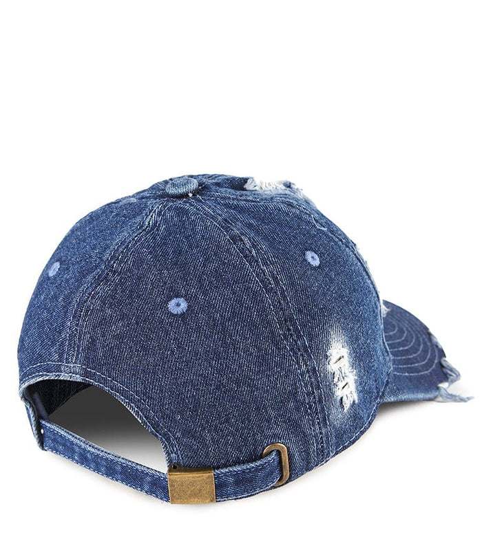 Ripped Denim Baseball Cap - Dark Denim