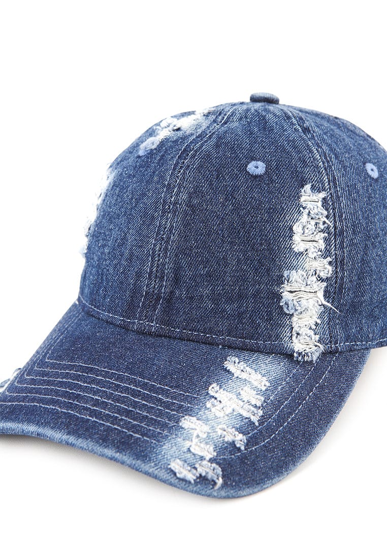 Ripped Denim Baseball Cap - Dark Denim