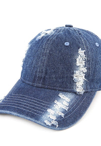 Ripped Denim Baseball Cap - Dark Denim