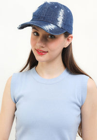 Ripped Denim Baseball Cap - Dark Denim