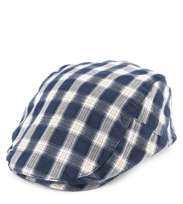 Plaid Flat Cap - Navy