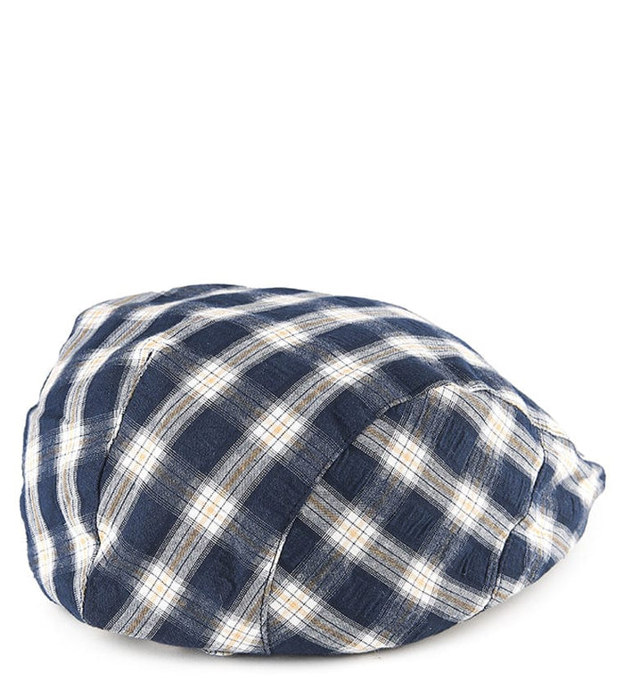 Plaid Flat Cap - Navy