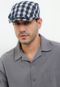 Plaid Flat Cap - Navy