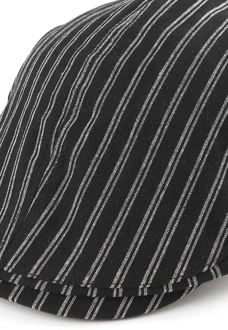 Striped Flat Cap - Black