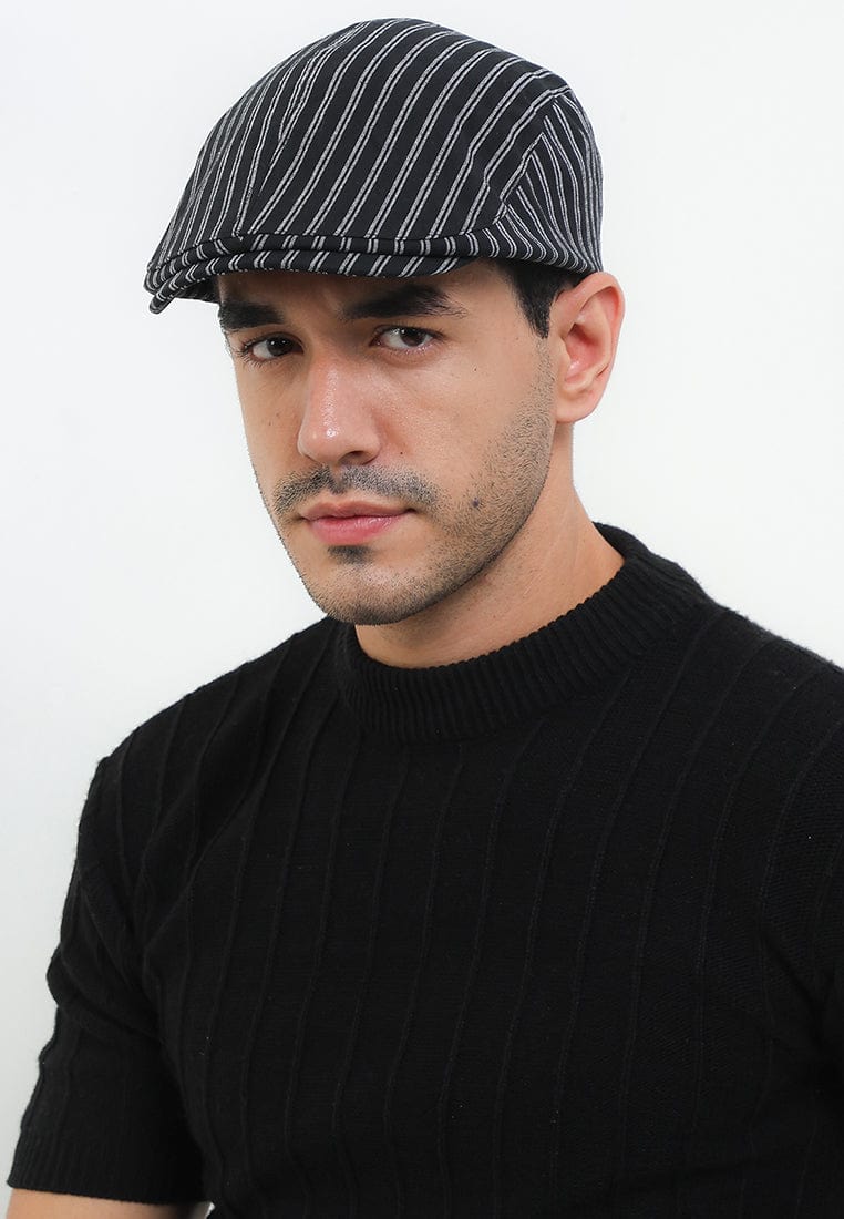 Striped Flat Cap - Black