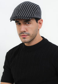 Striped Flat Cap - Black
