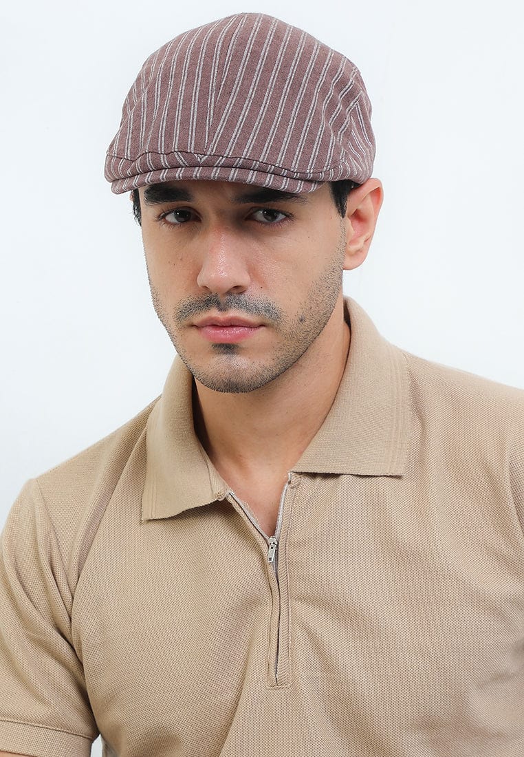 Striped Flat Cap - Brown
